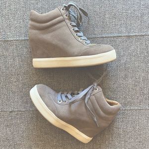 Via Spiga Suede Wedge Sneakers in Taupe